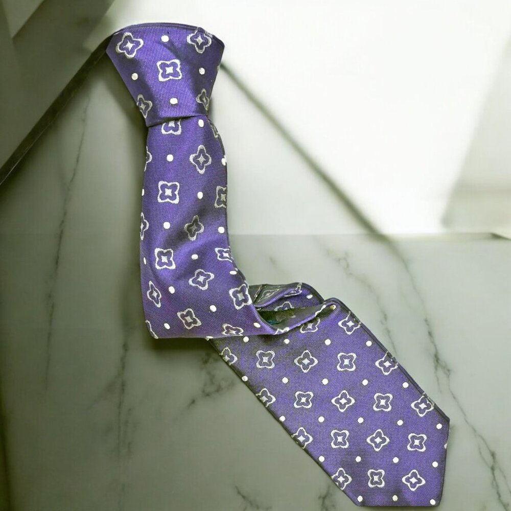 Brooks Brothers‎ Purple woven Silk with Silver Medallions Polka Dots Necktie 58"